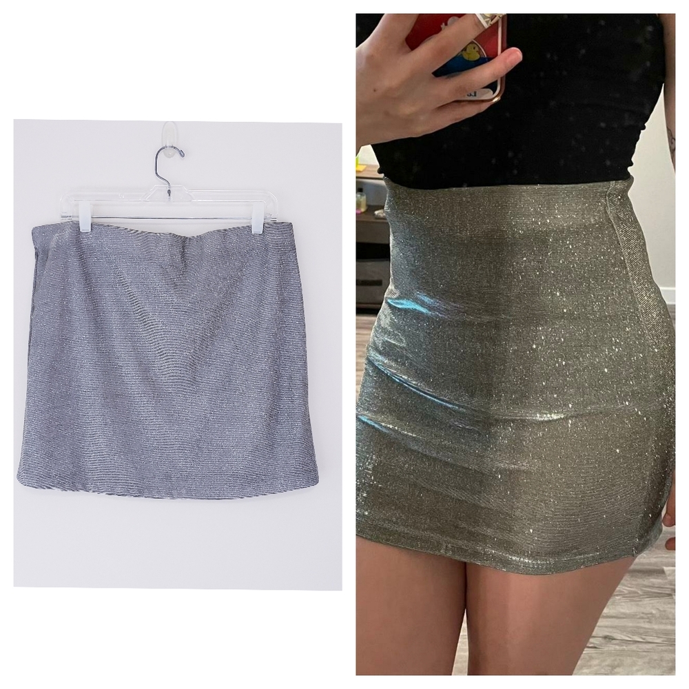 Wild Fable Gold Metallic Bodycon Mini Skirt Size XXL Shimmer Shine Iridescent